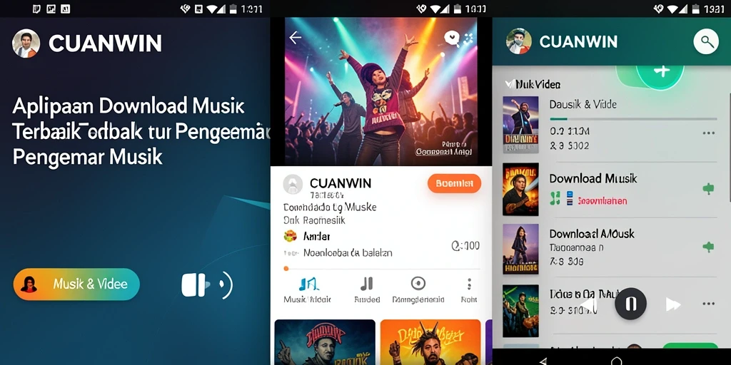 Tampilan antarmuka CUANWIN dengan fitur Download Musik yang menarik.