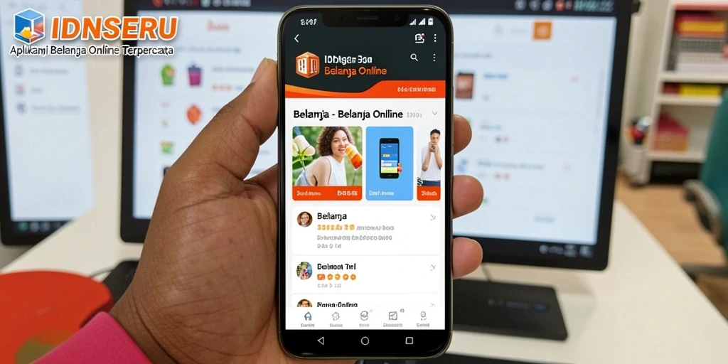 Tampilan aplikasi IDNSERU untuk belanja online yang menarik dan mudah digunakan.