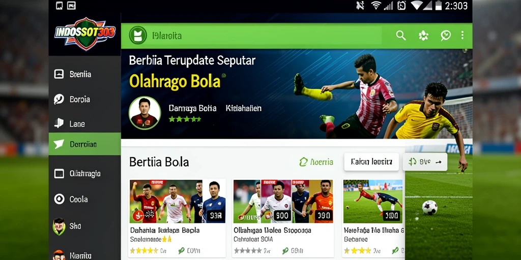 Tampilan antarmuka aplikasi INDOSLOT303 menampilkan berita olahraga bola terbaru.