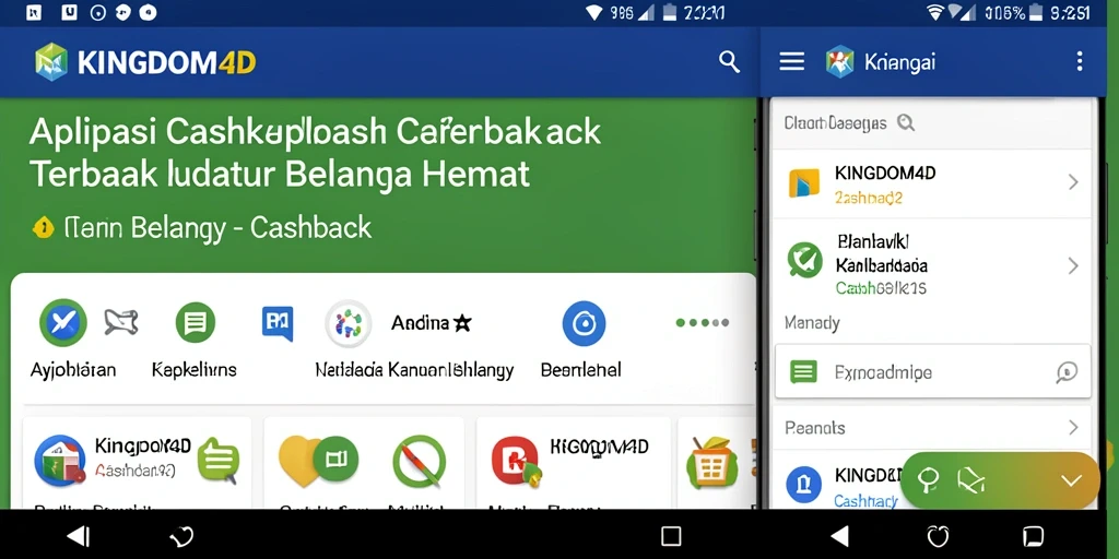 Tampilan antarmuka aplikasi KINGDOM4D dengan fitur Cashback.